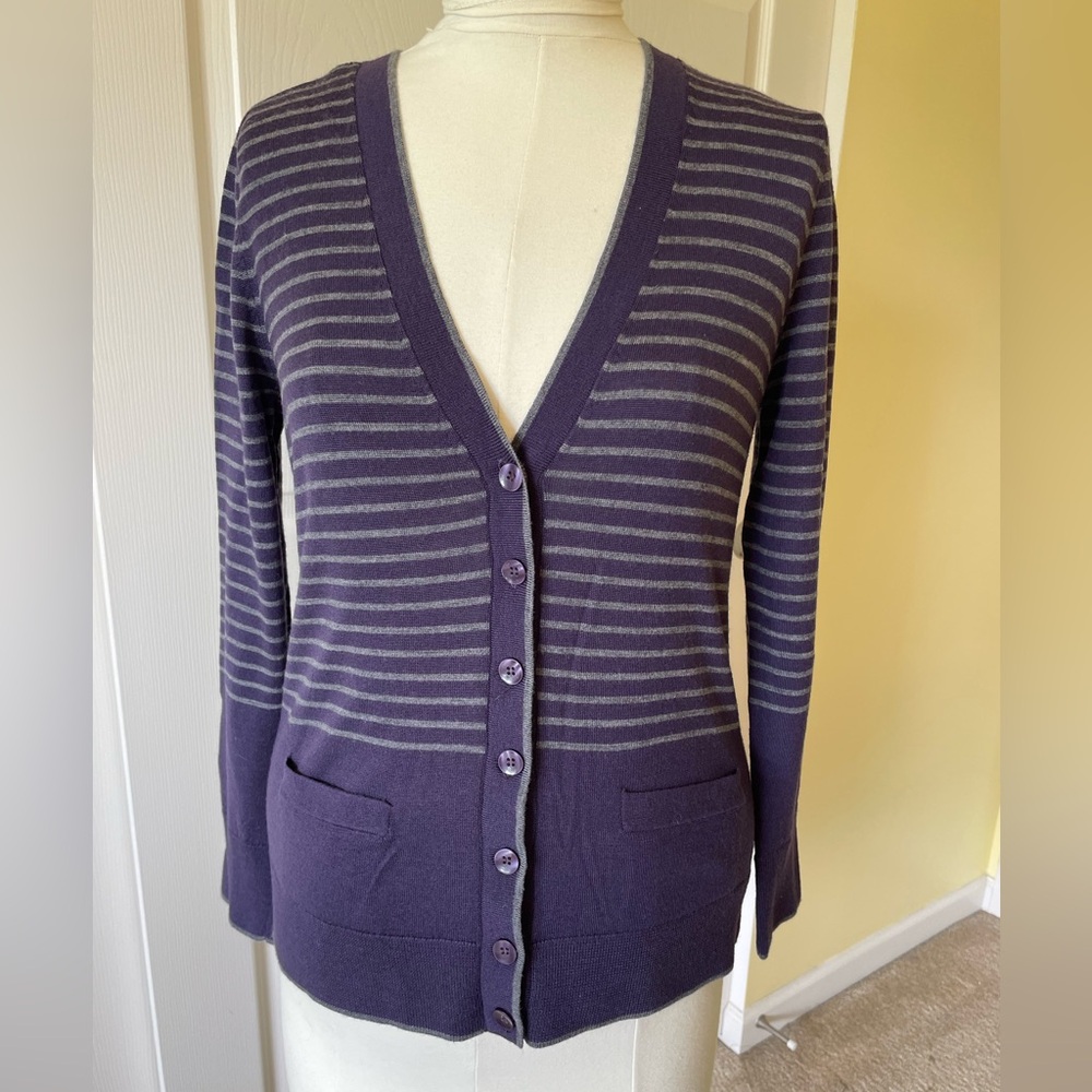 Halogen Striped Purple Cardigan Sweater